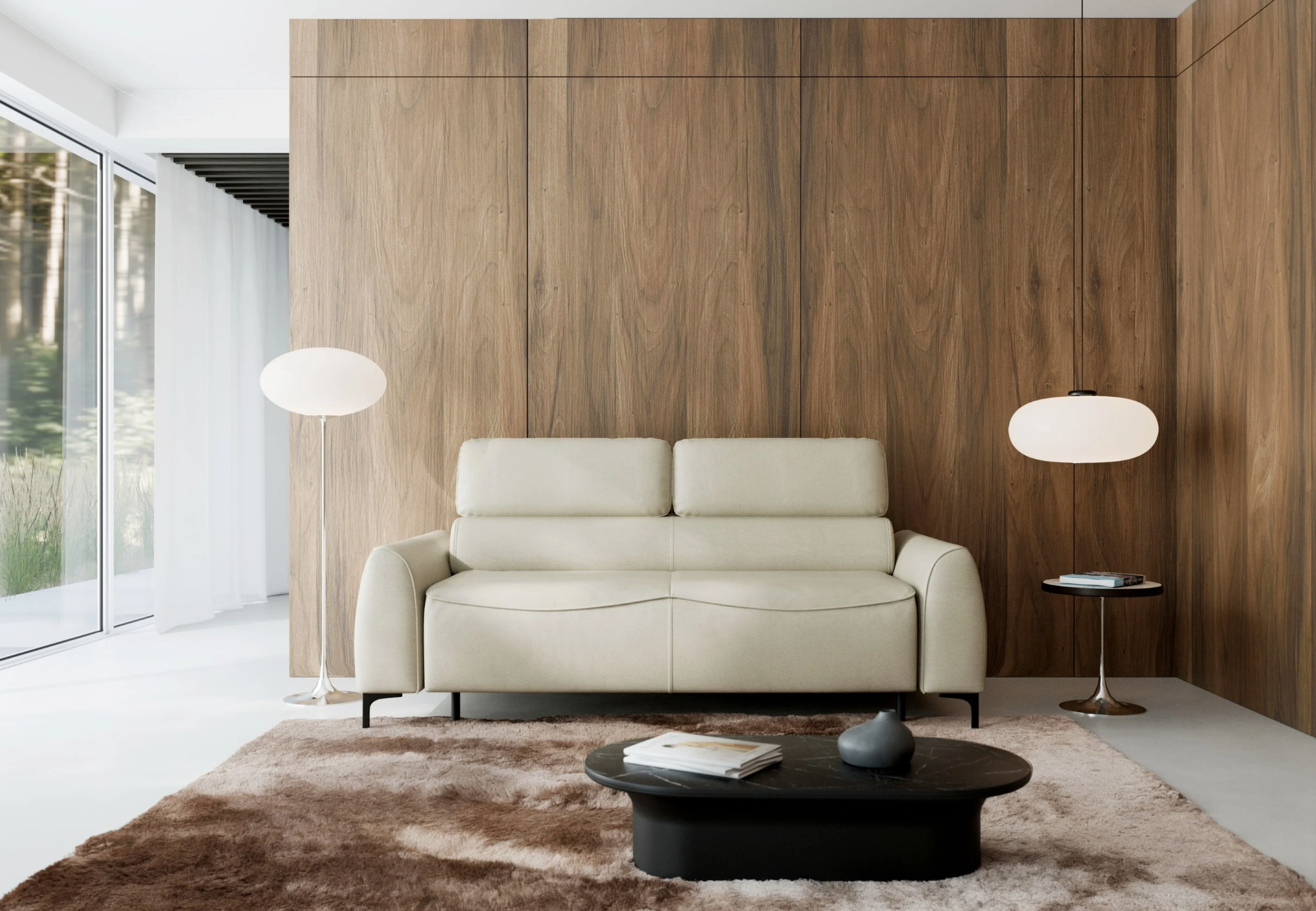 Canapea Extensibilă Modena, 208 cm, Pat 200 x 140 cm, Sistem Italian, Tetiere Reglabile, Design Modern Premium