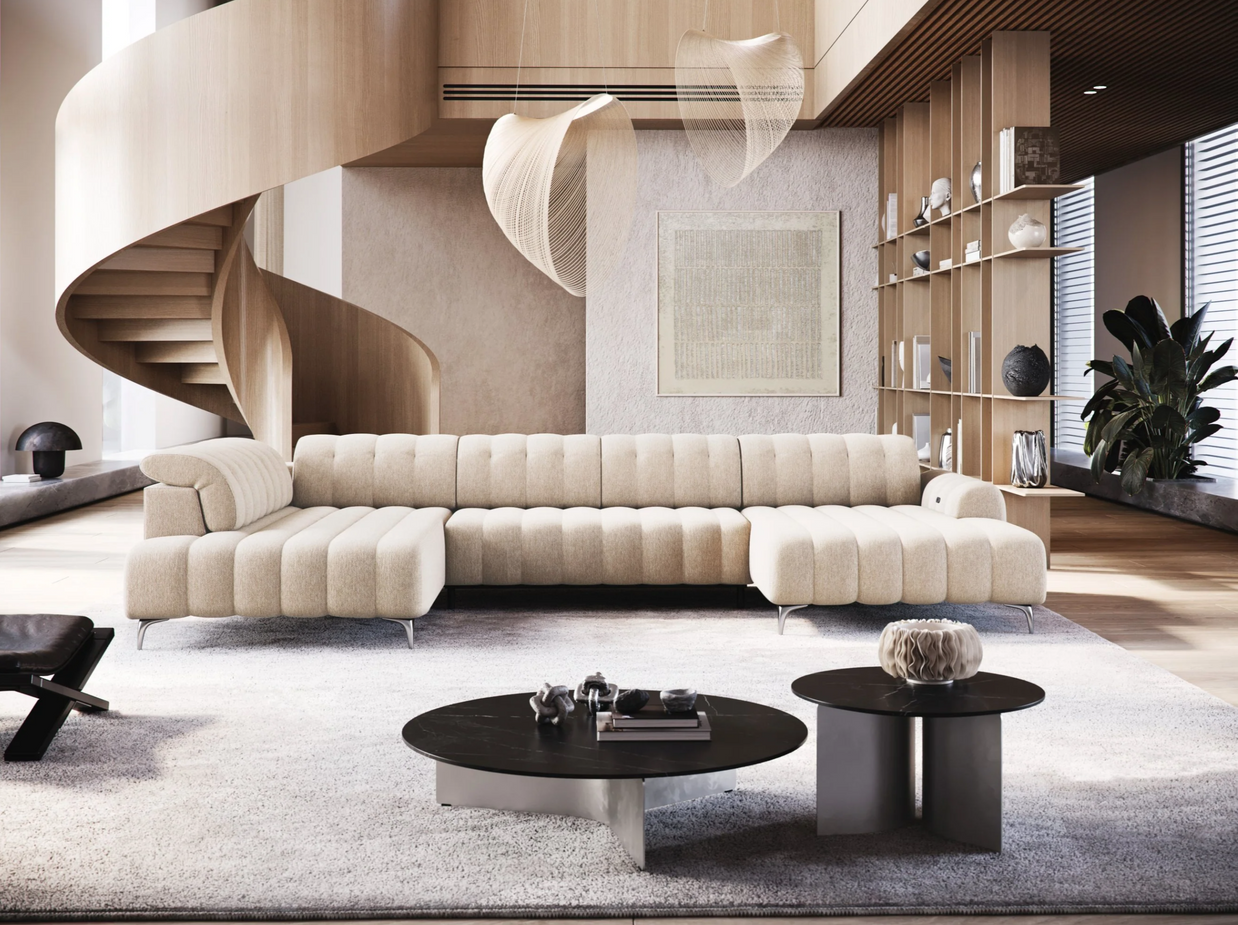 Colțar Pandora III, 290 x 221 cm, Extensie Electrică a Șezutului, Tetiere Reglabile, Design Modern Premium
