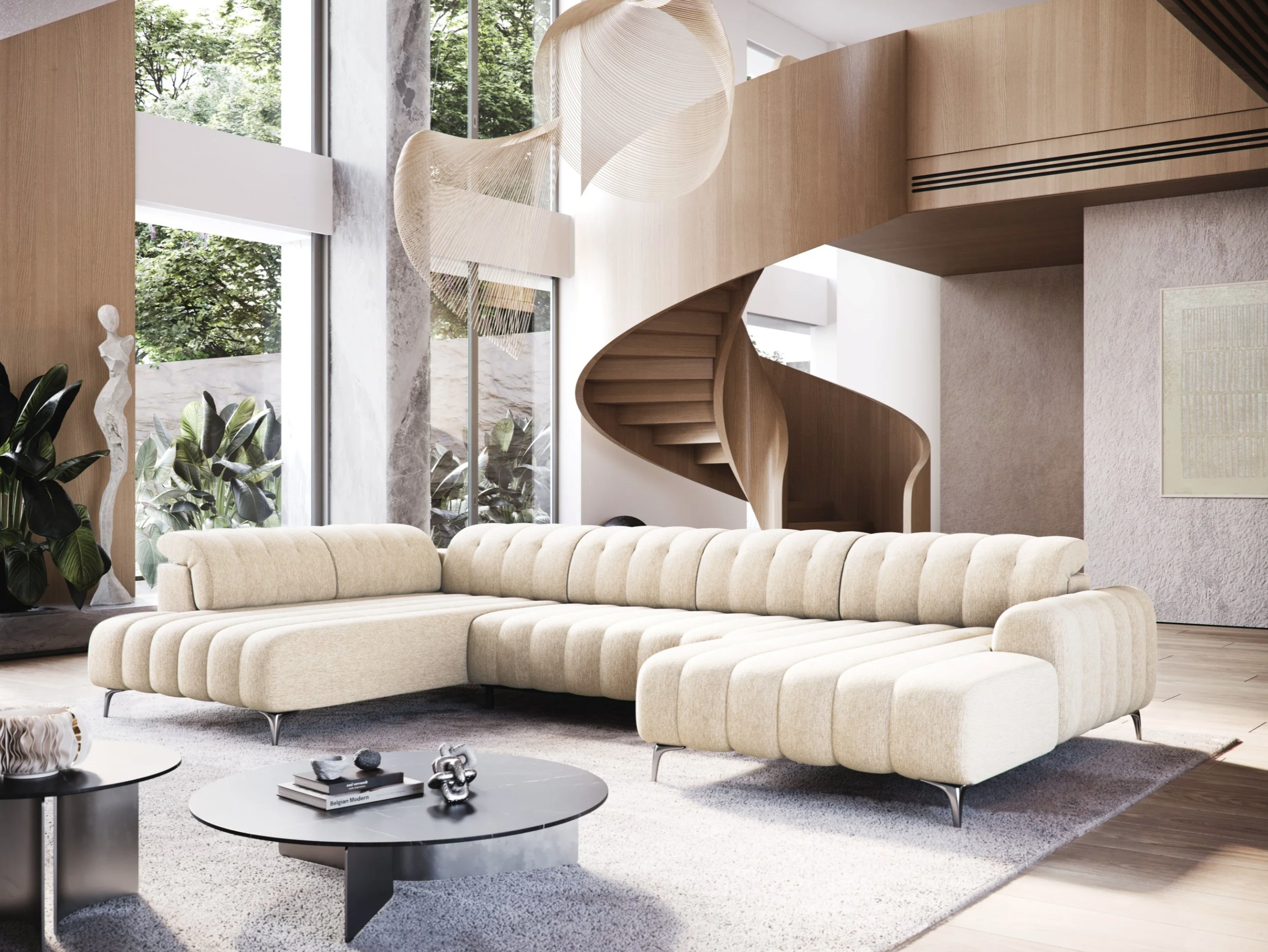 Colțar Pandora III, 290 x 221 cm, Extensie Electrică a Șezutului, Tetiere Reglabile, Design Modern Premium
