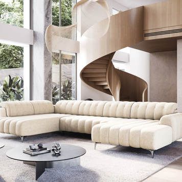 Colțar Pandora III, 290 x 221 cm, Extensie Electrică a Șezutului, Tetiere Reglabile, Design Modern Premium