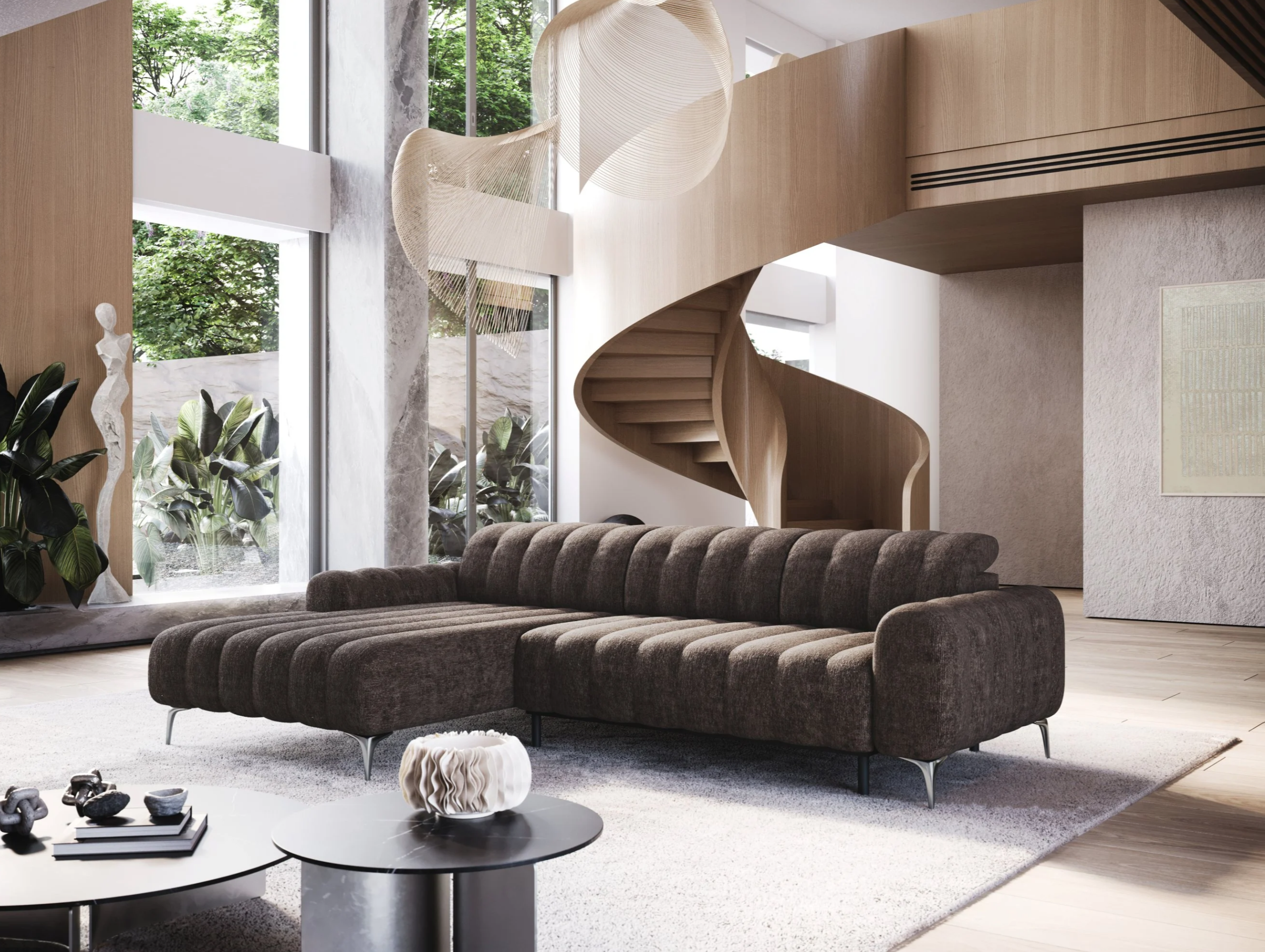 Colțar Pandora I, 283 cm, Extensie Electrică a Șezutului, Funcție Dormit 230 x 90 cm, Tetiere Reglabile, Design Premium