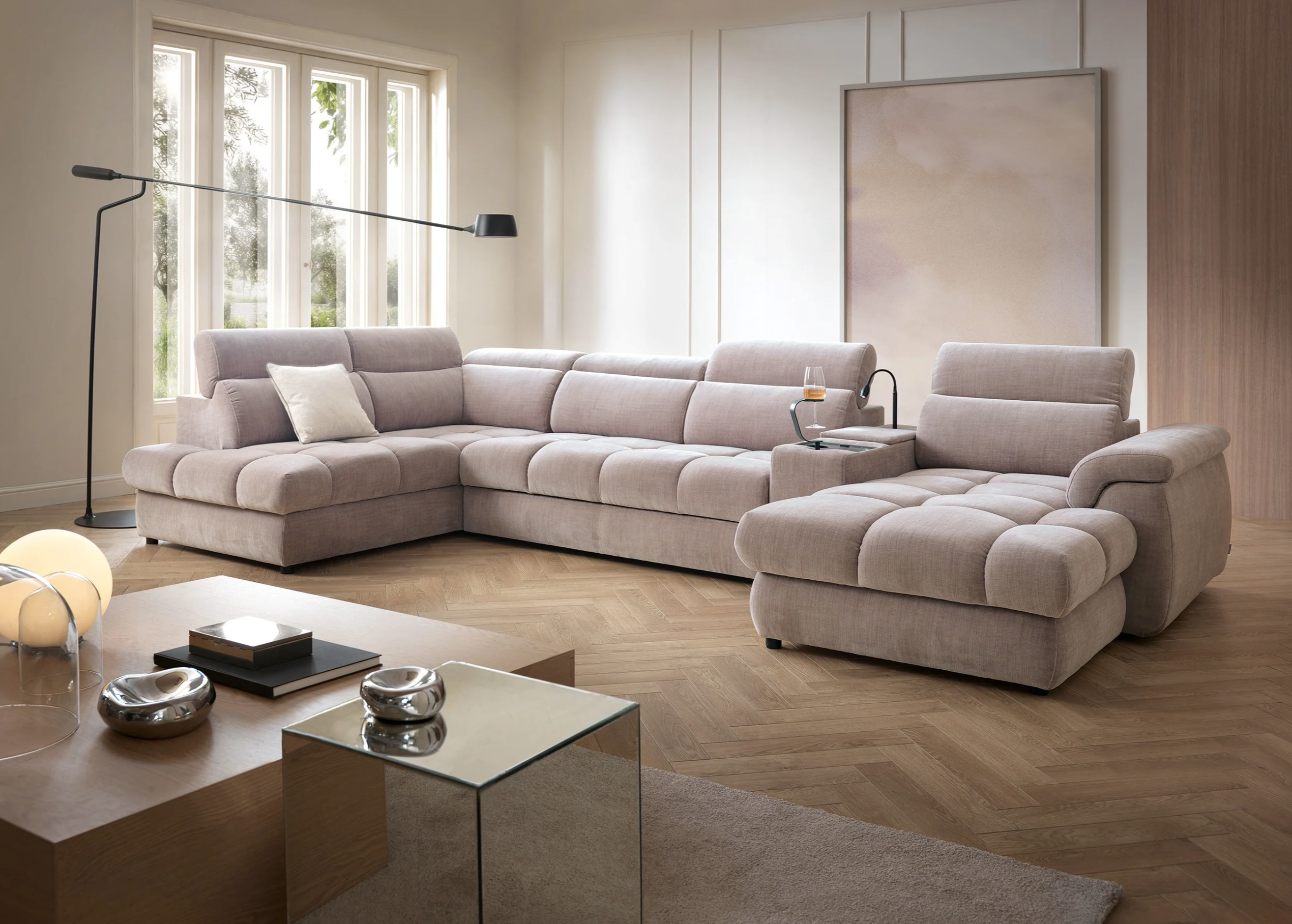 Colțar Modular Vento, 398 cm, Funcție Pat 210 x 130 cm, Tetiere Reglabile, Spațiu Depozitare, Design Premium