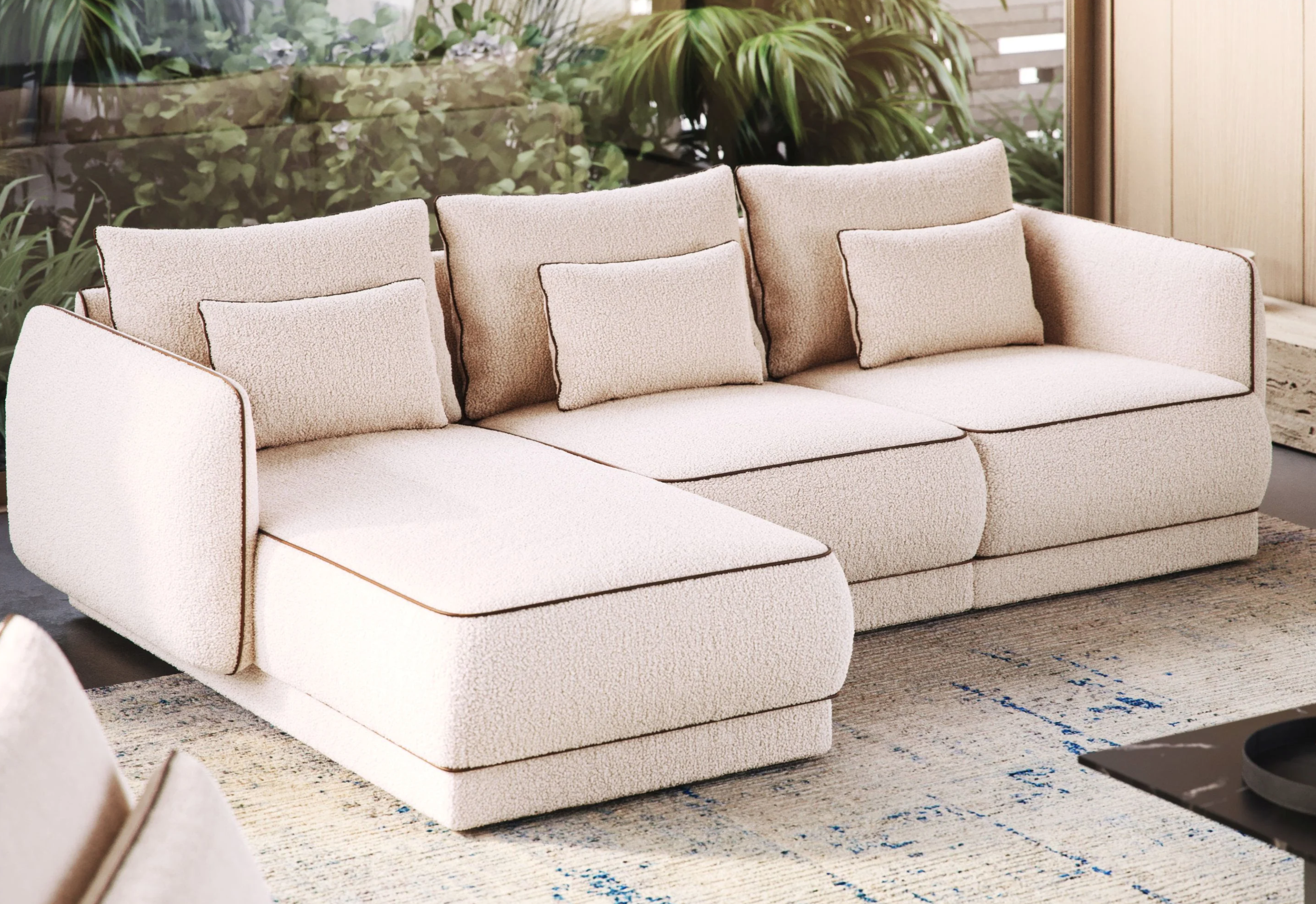 Colțar Modular Yvette, 290 cm, Perne cu Puf Natural, Spumă HR Premium, Design Contemporan Luxury