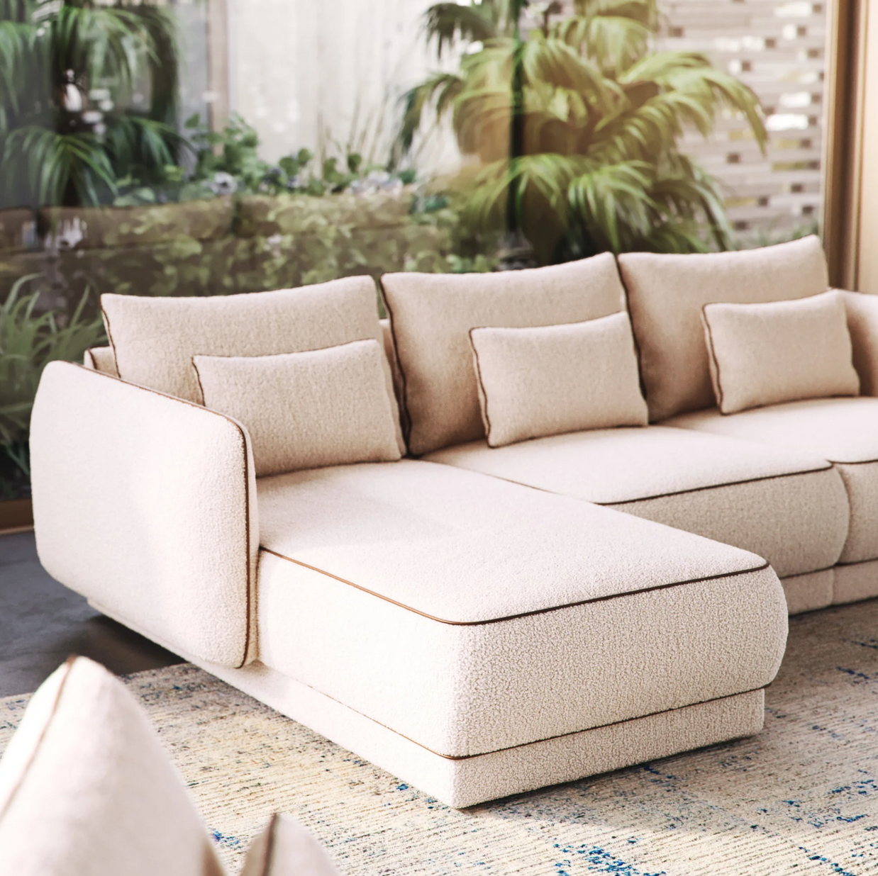 Colțar Modular Yvette, 290 cm, Perne cu Puf Natural, Spumă HR Premium, Design Contemporan Luxury