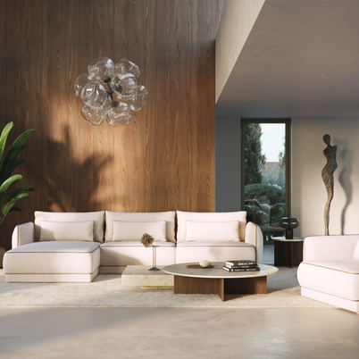 Colțar Modular Yvette, 340 cm, Perne cu Puf Natural, Spumă HR Premium, Design Luxury Contemporan