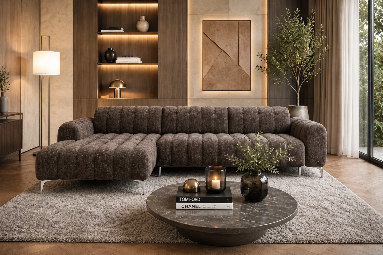 Colțar Pandora I, 283 cm, Extensie Electrică a Șezutului, Funcție Dormit 230 x 90 cm, Tetiere Reglabile, Design Premium