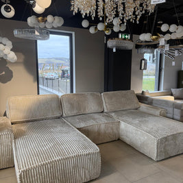 Canapea Modulară Riva, 353 x 193 x 96cm , Taburet Inclus, Configurare Modulară, Suprafață Mare de Dormit, Design Premium