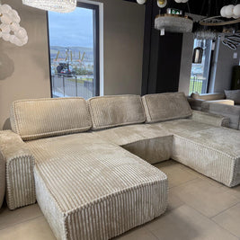 Canapea Modulară Riva, 353 x 193 x 96cm , Taburet Inclus, Configurare Modulară, Suprafață Mare de Dormit, Design Premium