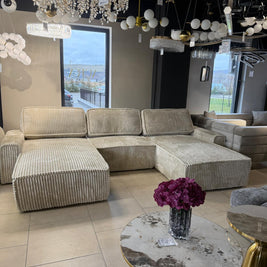 Canapea Modulară Riva, 353 x 193 x 96cm , Taburet Inclus, Configurare Modulară, Suprafață Mare de Dormit, Design Premium
