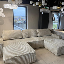Canapea Modulară Riva, 353 x 193 x 96cm , Taburet Inclus, Configurare Modulară, Suprafață Mare de Dormit, Design Premium