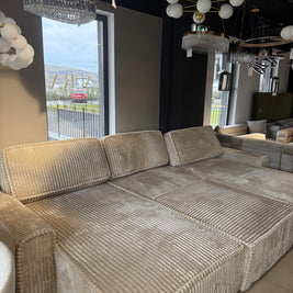 Canapea Modulară Riva, 353 x 193 x 96cm , Taburet Inclus, Configurare Modulară, Suprafață Mare de Dormit, Design Premium