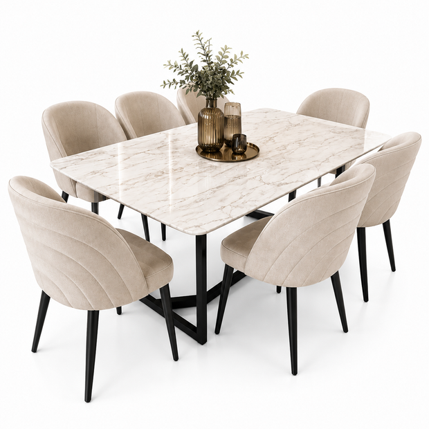 Scaun Dining din Material Premium Alb/Beige