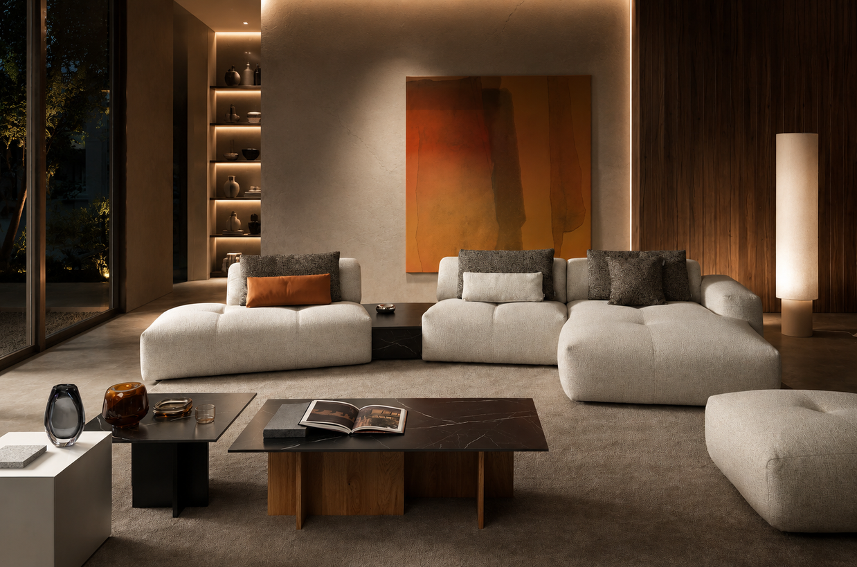 Canapea Modulară Confort, 436 cm, Spumă HR Premium, Design Minimalist, Configurare Modulară, Stil Contemporan cu Măsuță Integrată