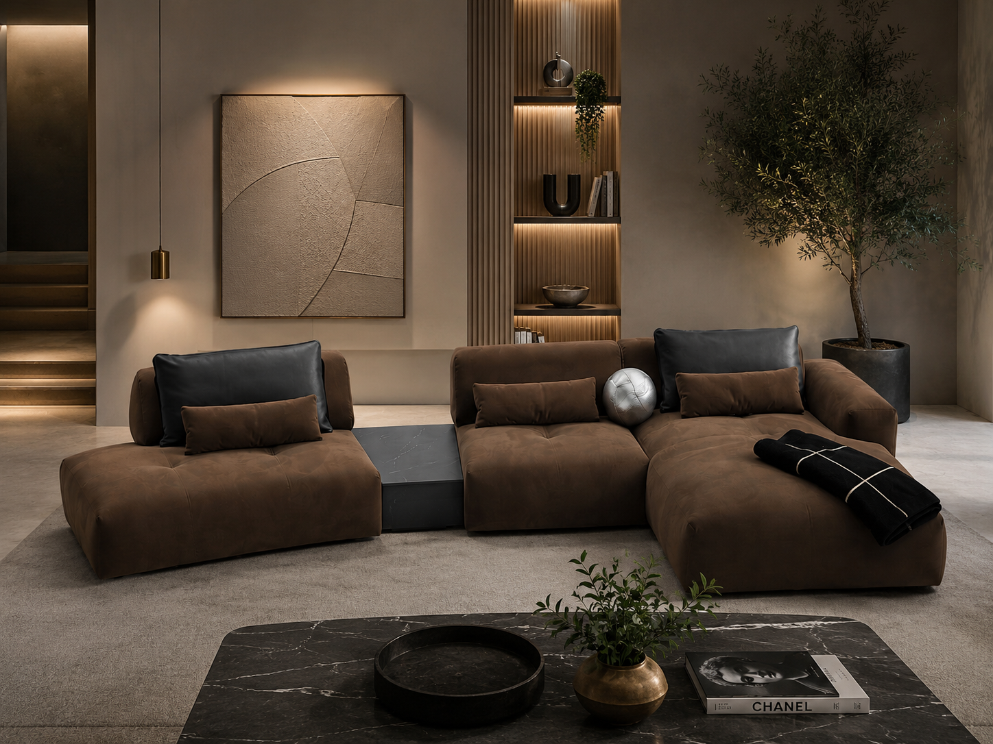Canapea Modulară Confort Maro, 436 cm, Spumă HR Premium, Design Minimalist, Configurare Modulară, Stil Contemporan cu Măsuță Integrată