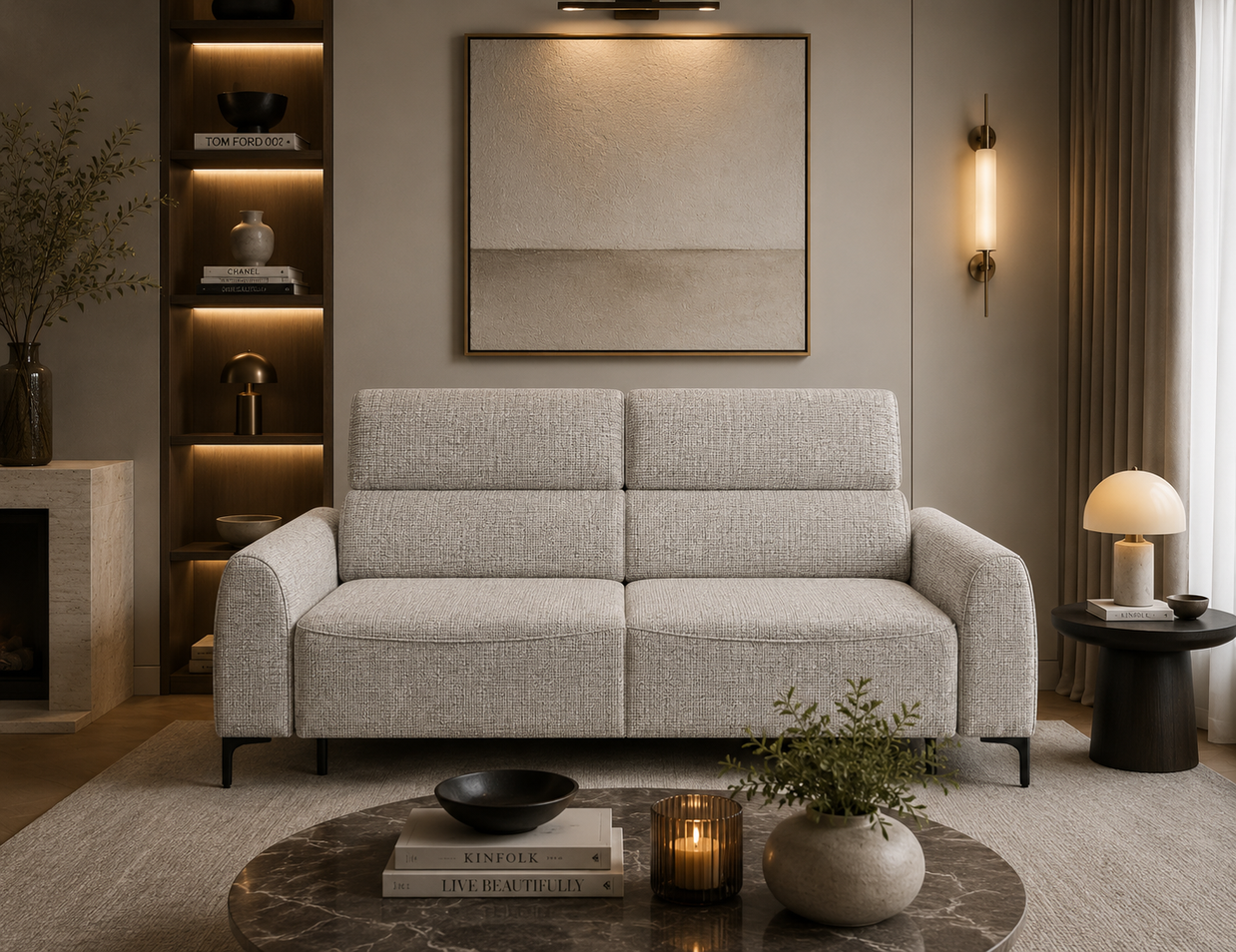 Canapea Extensibilă Modena, 208 cm, Pat 200 x 140 cm, Sistem Italian, Tetiere Reglabile, Design Modern Premium