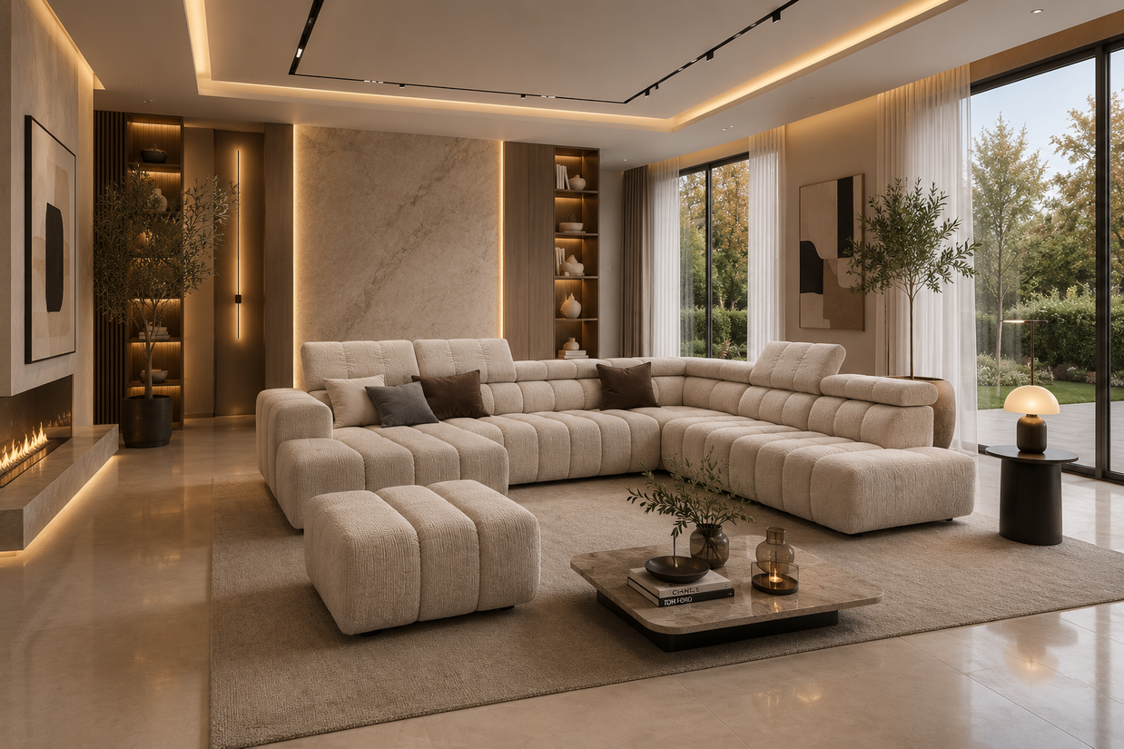 Colțar Modular Noella, 367 cm, Extensie Electrică Șezut, Tetiere Reglabile, Design Premium Luxury