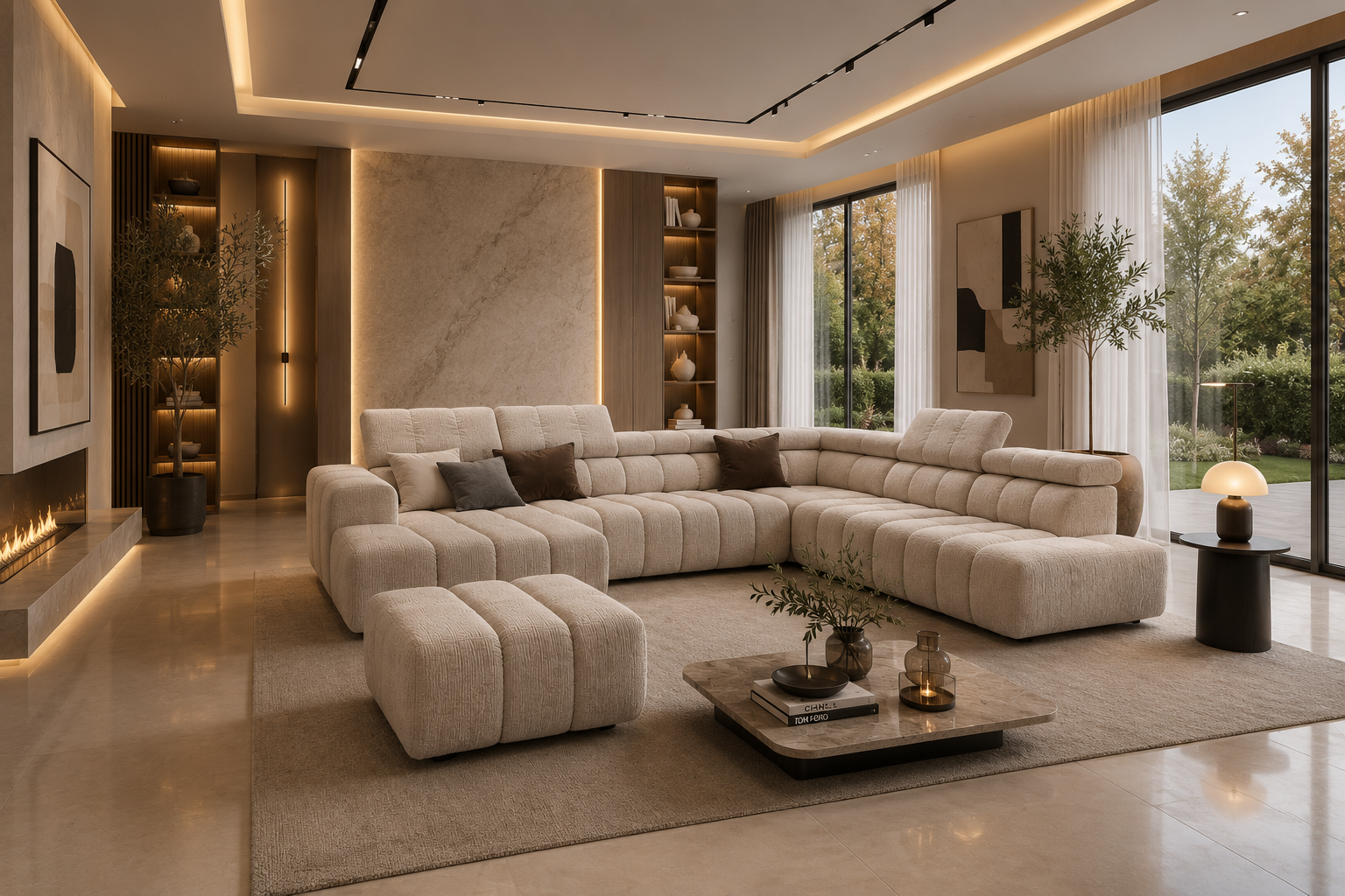 Colțar Modular Noella, 367 cm, Extensie Electrică Șezut, Tetiere Reglabile, Design Premium Luxury