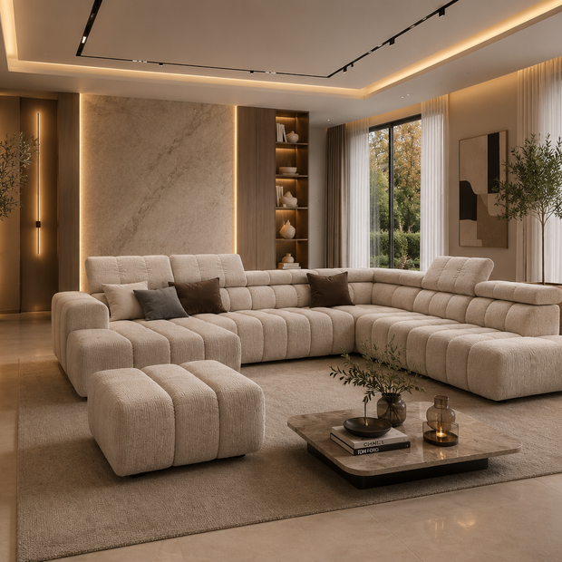 Colțar Modular Noella, 367 cm, Extensie Electrică Șezut, Tetiere Reglabile, Design Premium Luxury