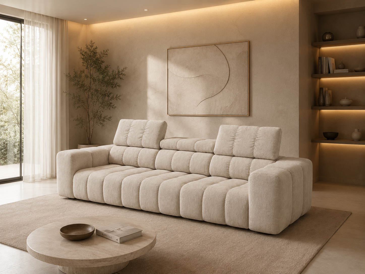 Canapea Modulară Noella, 287 cm, Tetiere Reglabile, Spumă HR Premium, Design Luxury Contemporan