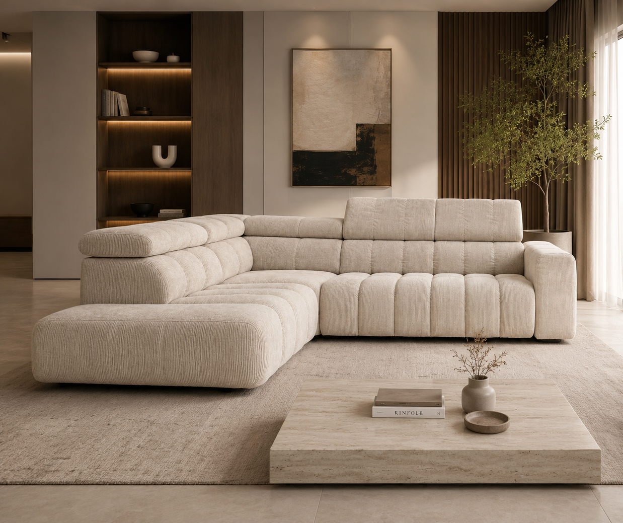 Colțar Noella, Extensie Electrică Șezut, Tetiere Reglabile, Spumă HR Premium, Design Modern Luxury