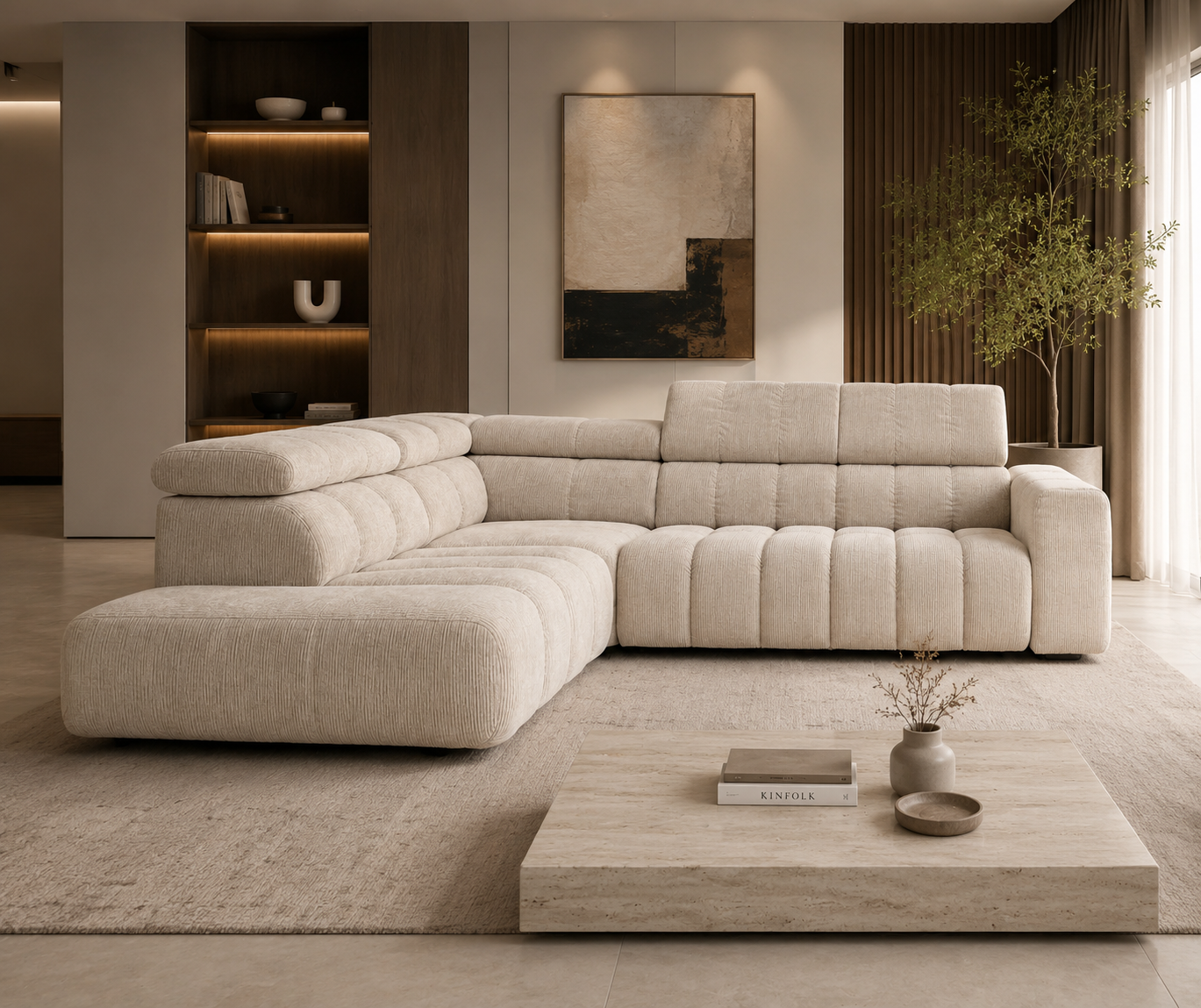 Colțar Noella, Extensie Electrică Șezut, Tetiere Reglabile, Spumă HR Premium, Design Modern Luxury