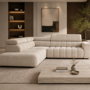 Colțar Noella, Extensie Electrică Șezut, Tetiere Reglabile, Spumă HR Premium, Design Modern Luxury