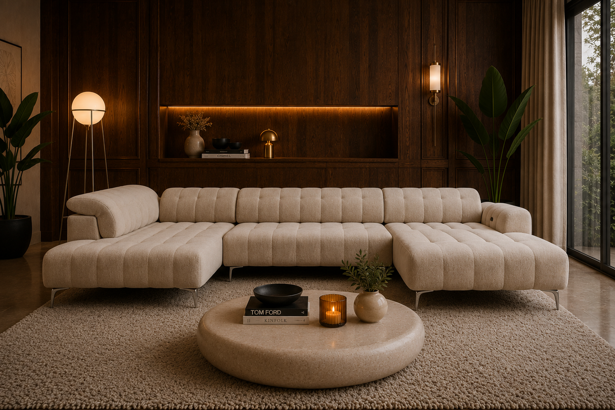 Colțar Pandora III, 290 x 221 cm, Extensie Electrică a Șezutului, Tetiere Reglabile, Design Modern Premium