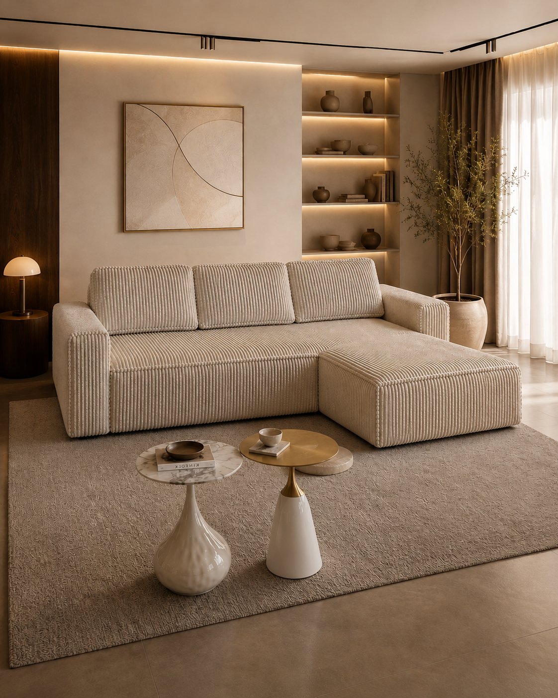 Colțar Extensibil Riva, 255 cm, Pat 200 x 160 cm, Șezlong 170 cm, Design Modern Premium