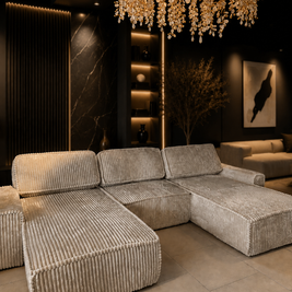 Canapea Modulară Riva, 353 x 193 x 96cm , Taburet Inclus, Configurare Modulară, Suprafață Mare de Dormit, Design Premium