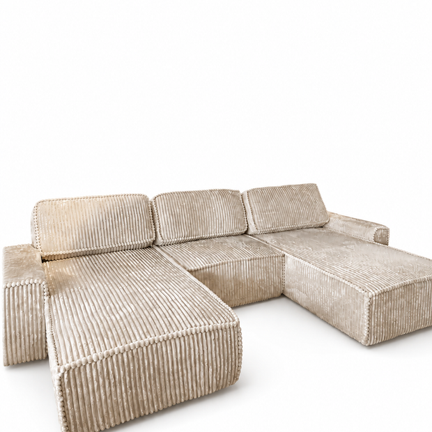 Colțar Modular Riva, 353 x 193 x 96cm , Taburet Inclus, Configurare Modulară, Suprafață Mare de Dormit, Design Premium