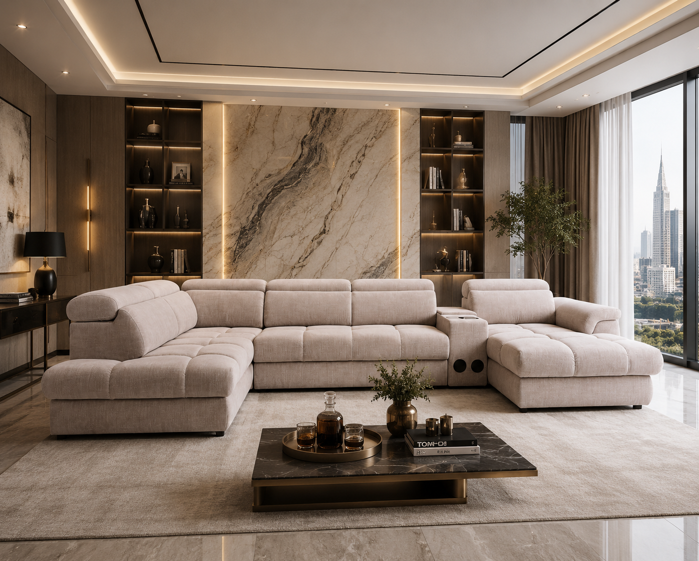 Colțar Modular Vento, 398 cm, Funcție Pat 210 x 130 cm, Tetiere Reglabile, Spațiu Depozitare, Design Premium
