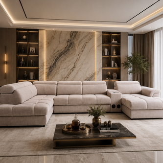 Colțar Modular Vento, 398 cm, Funcție Pat 210 x 130 cm, Tetiere Reglabile, Spațiu Depozitare, Design Premium