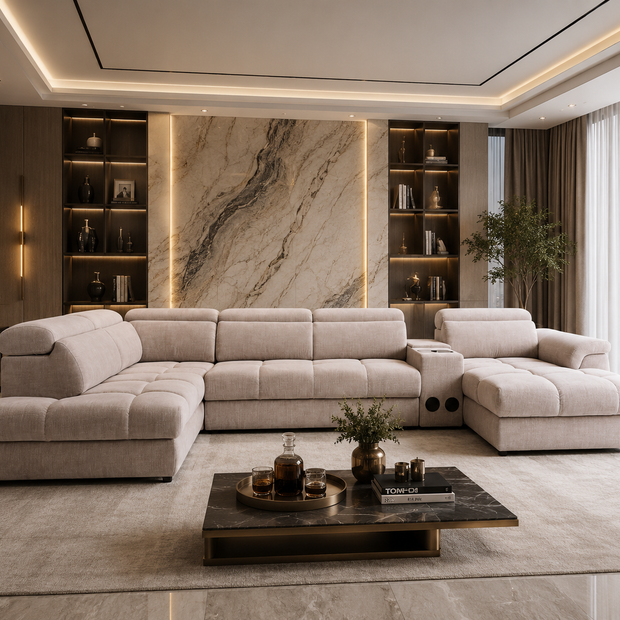 Colțar Modular Vento, 398 cm, Funcție Pat 210 x 130 cm, Tetiere Reglabile, Spațiu Depozitare, Design Premium
