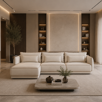 Colțar Modular Yvette, 290 cm, Perne cu Puf Natural, Spumă HR Premium, Design Contemporan Luxury