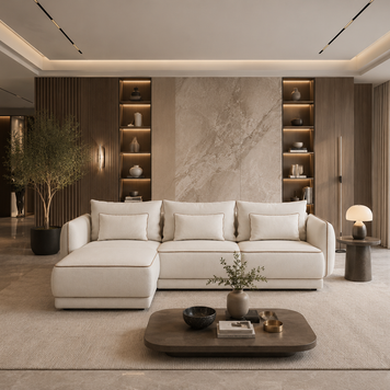 Colțar Modular Yvette Compact, 265 cm, Perne cu Puf Natural, Spumă HR Premium, Design Luxury Contemporan